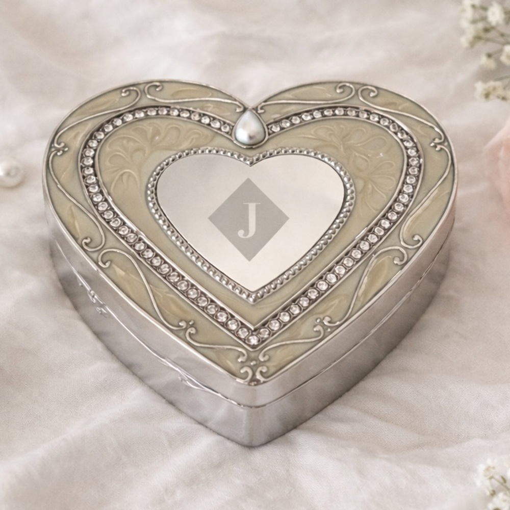 Things Remembered Initial J Silver Crystal Heart Elegance Jewelry Trinket Box - Picture 6 of 6